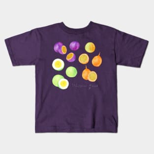 Bright watercolor tropical fruit pattern, passion fruit Kids T-Shirt